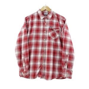 Columbia Men M Red Plaid Button Up Long Sleeve Flannel Shirt Casual Camp Outdoor